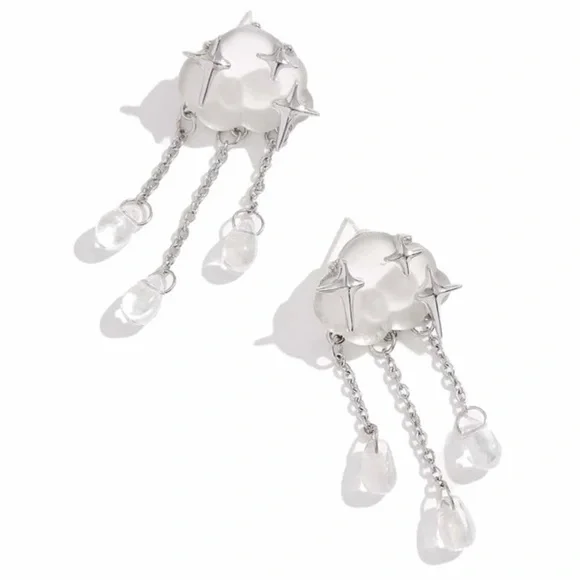 “Starry Rain Clouds” Frosted Glass Star Stellar Cumulus Weather Raindrops Dangle - Picture 6 of 16